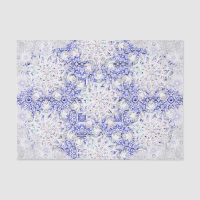Papier Mousseline Dentelle céramique bleu de Grèce & flocon de neige (Recto)