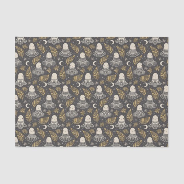 Papier Mousseline Dentelle des Fantômes d'Halloween - Or (Recto)