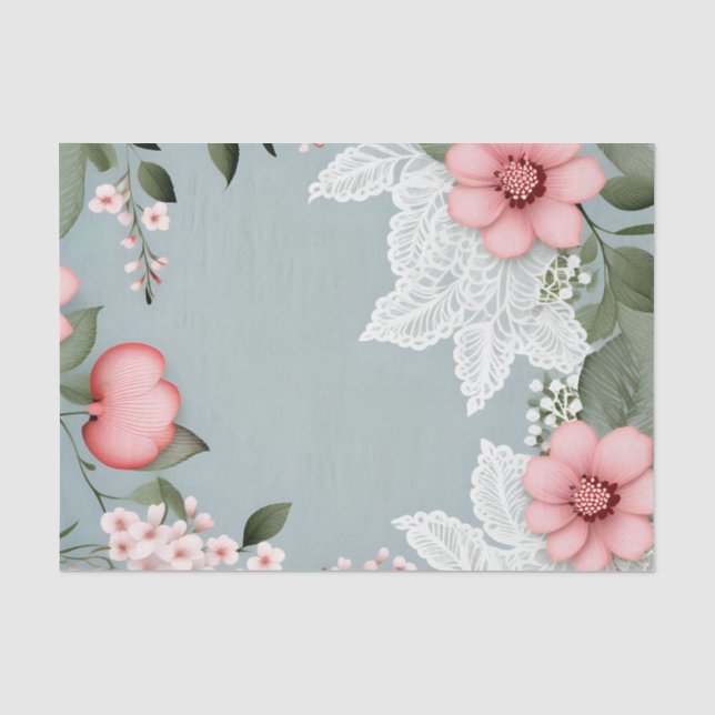 Papier Mousseline Dentelle élégante aux fleurs roses (Recto)