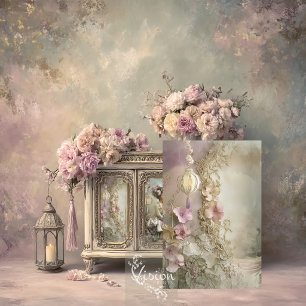 Papier Mousseline Dentelle et Dentelle dorée claire Fleurs Mauves La