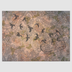 Papier Mousseline Dentelle Vintage Grunge Florale Birdcage