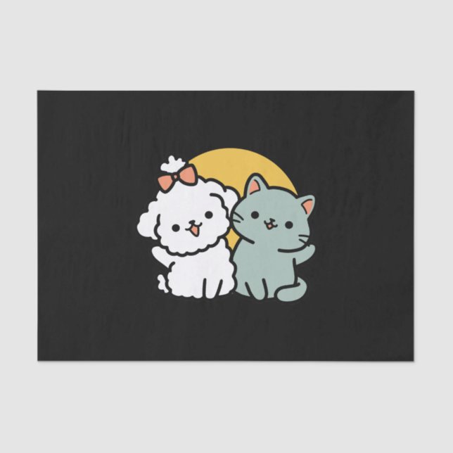 Papier Mousseline Des amis vrais pour toujours | Cute Cat & Chien Du (Recto)