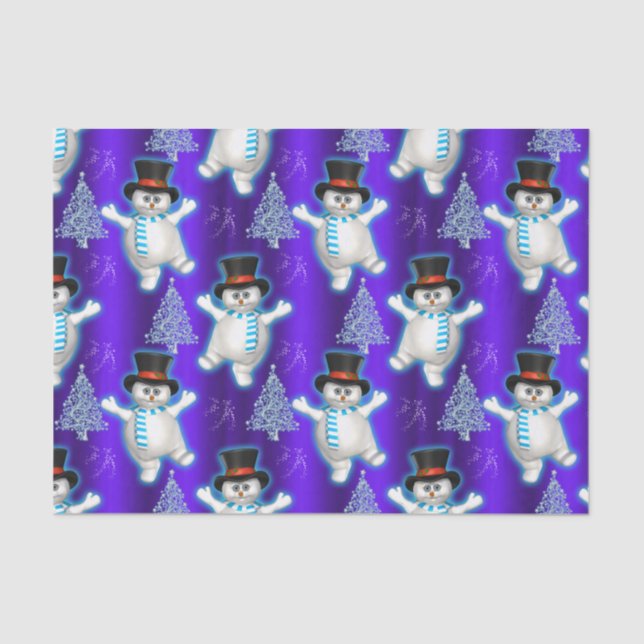 Papier Mousseline Des neigeurs dansantes à Noël bleu (Recto)