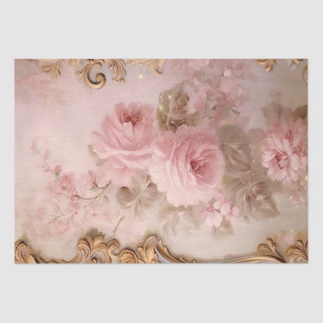 Papier Mousseline Des ornements baroques d'or rougissent les roses f (Recto)