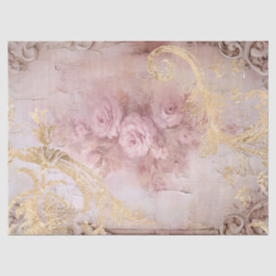 Papier Mousseline Des ornements baroques d'or rougissent les roses f