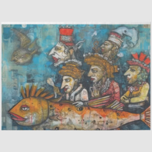 Papier Mousseline Des Rois Étrangers Hommes Sous La Mer Collage Déco