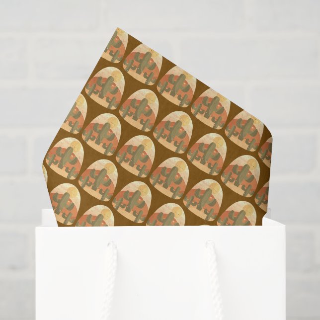 Papier Mousseline Désert de cactus avec soleil (Sac cadeau)
