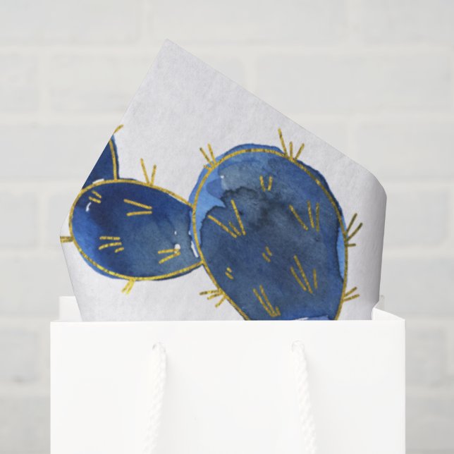 Papier Mousseline Désert de Cactus Bleu Chic Sud-Ouest Voyage  (Sac cadeau)