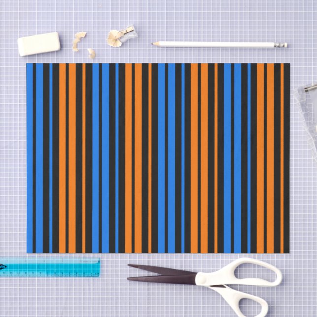 Papier Mousseline Design à rayures verticales bleu orange bleu   (Artisanat)