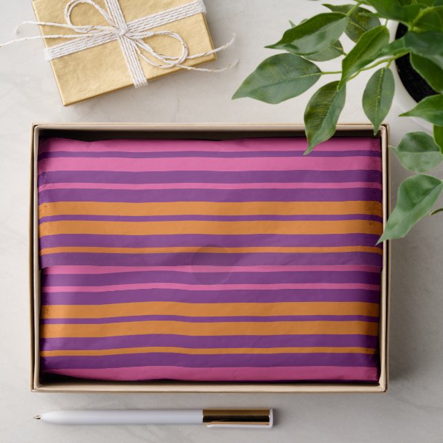 Papier Mousseline Design à rayures verticales rose orange violet   (Cadeau)