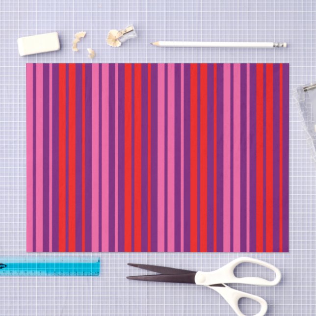 Papier Mousseline Design à rayures verticales rose violet rouge   (Artisanat)