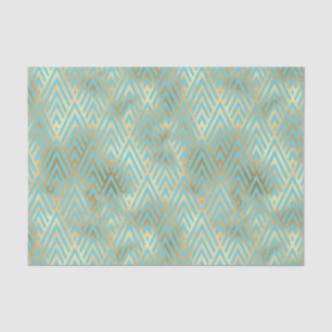 Papier Mousseline Design Art Déco, Motif Diamant Turquoise & Or