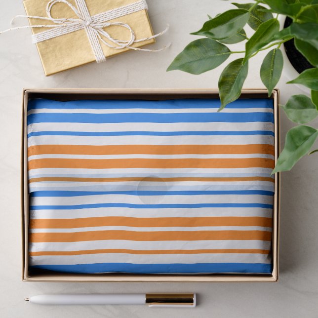 Papier Mousseline Design bandes verticales orange bleu blanc   (Cadeau)