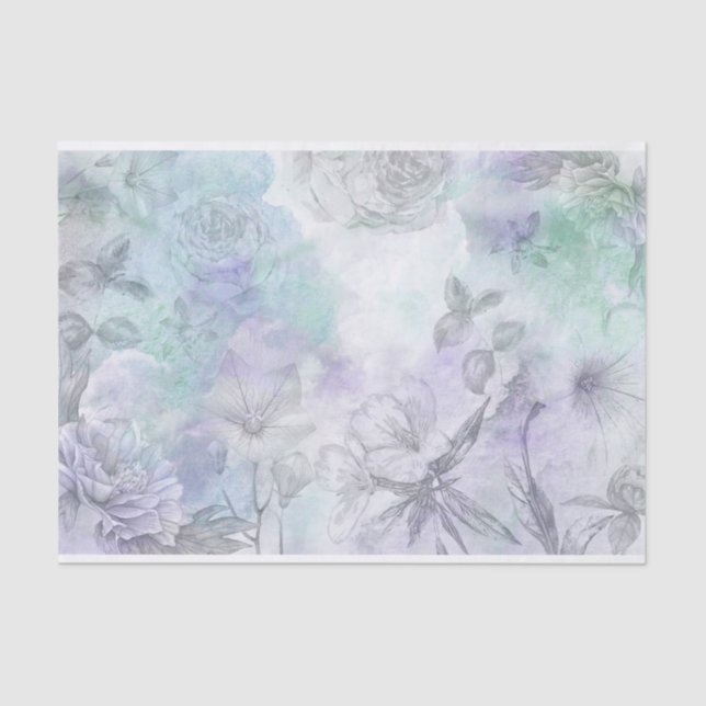 Papier Mousseline Design d'aquarelle en bleu floral et lavande (Recto)