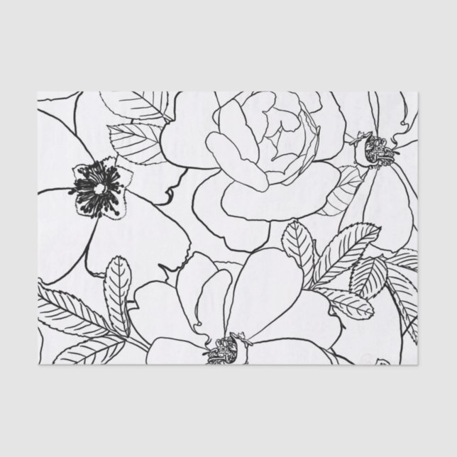 Papier Mousseline Design de dessin élégant Rose Floral Line (Recto)