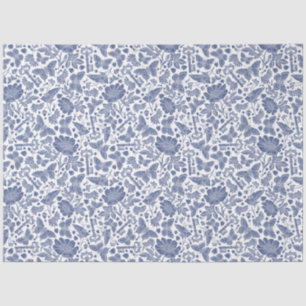 Papier Mousseline Design floral bleu avec oiseaux et papillons