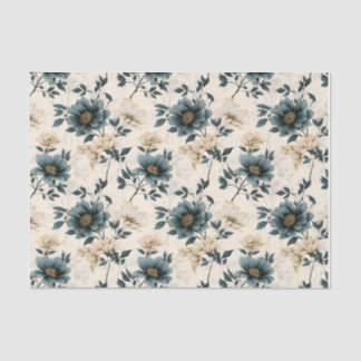Papier Mousseline Design floral bleu foncé