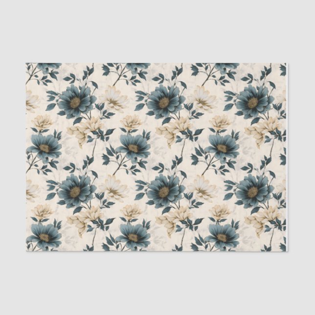 Papier Mousseline Design floral bleu foncé (Recto)