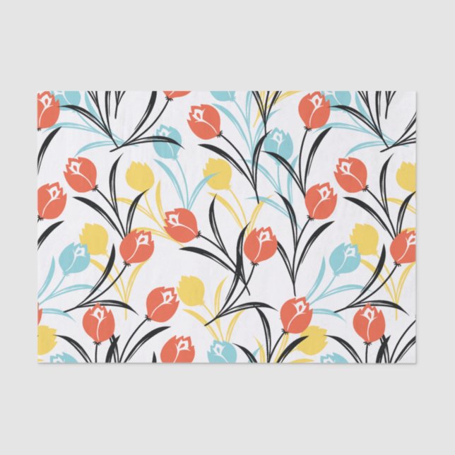 Papier Mousseline Design floral Motif de Tulipe en blanc (Recto)