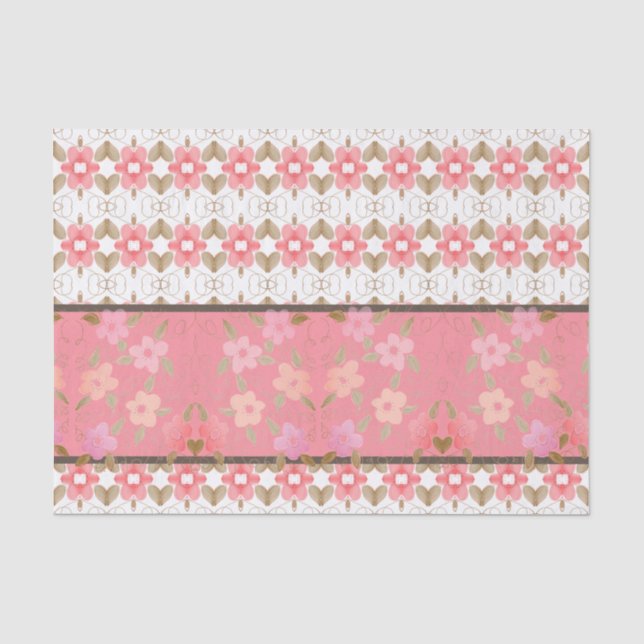 Papier Mousseline Design Floral Rose Et Corail (Recto)