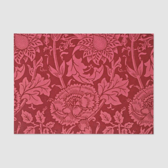 Papier Mousseline Design floral rose et rose framboise. (Recto)