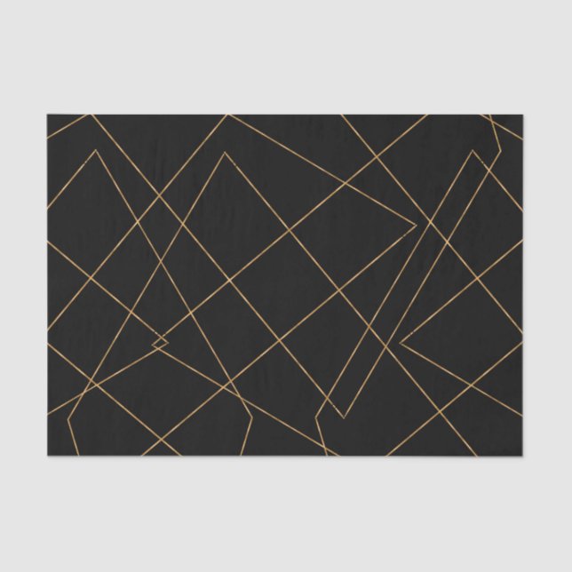 Papier Mousseline Design géométrique moderne Gold & Black (Recto)