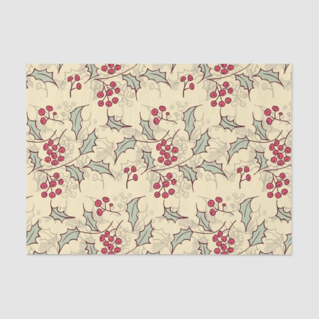 Papier Mousseline Design motif Holly berry (Recto)
