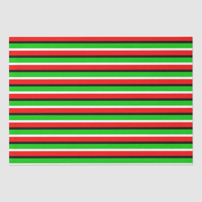 Papier Mousseline Design Motif Red Green Stripes (Recto)