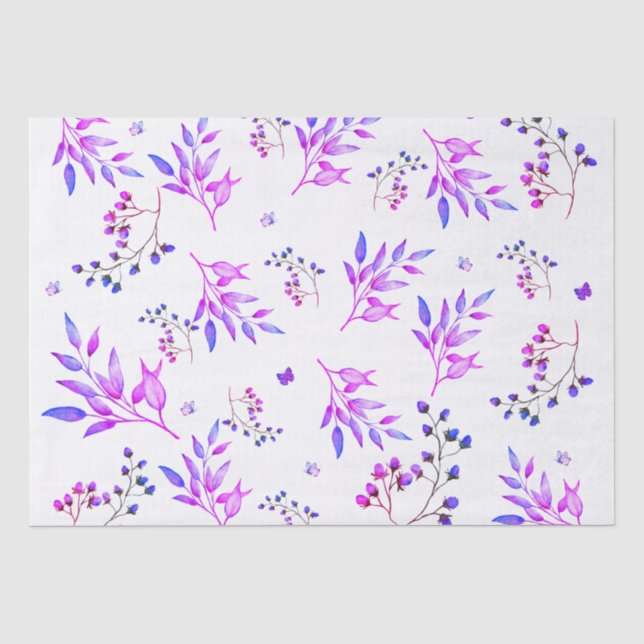 Papier Mousseline Design original de fleurs et branches violettes (Recto)