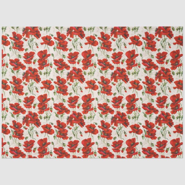Papier Mousseline Design vintage Red Poppy Art Nouveau (Recto)