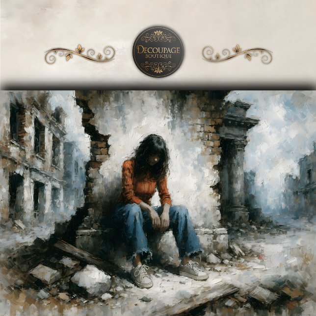 Papier Mousseline Desolate Urban Woman Blue Decoupage (Desolate Urban Woman Blue Decoupage Tissue Paper
)