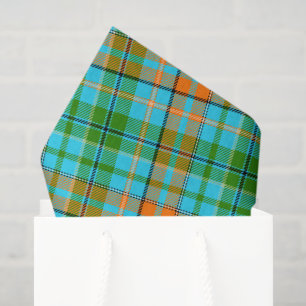 Papier Mousseline Dessin à carreaux Tartan bleu orange vert