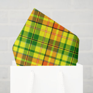 Papier Mousseline Dessin à carreaux Tartan Orange Vert Jaune