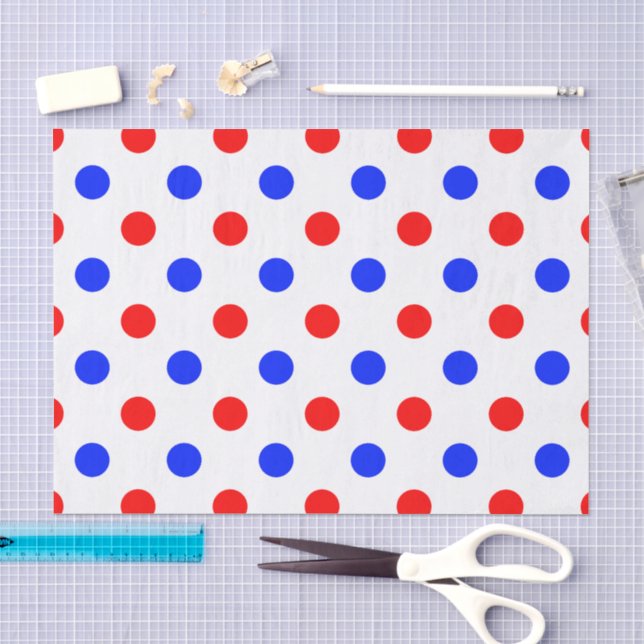 Papier Mousseline Dessin à pois rouges bleus blancs  (Artisanat)