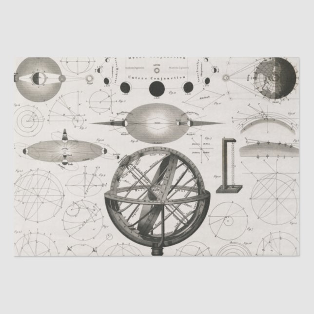 Papier Mousseline Dessin antique des sphères astrologiques Découpage (Recto)