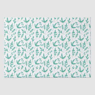 Papier Mousseline Dessin au trait de feuilles vertes blanches élégan