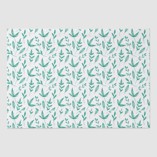 Papier Mousseline Dessin au trait de feuilles vertes blanches élégan (Recto)