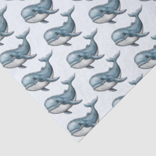 Papier Mousseline Dessin de baleine Vintage aquarelle