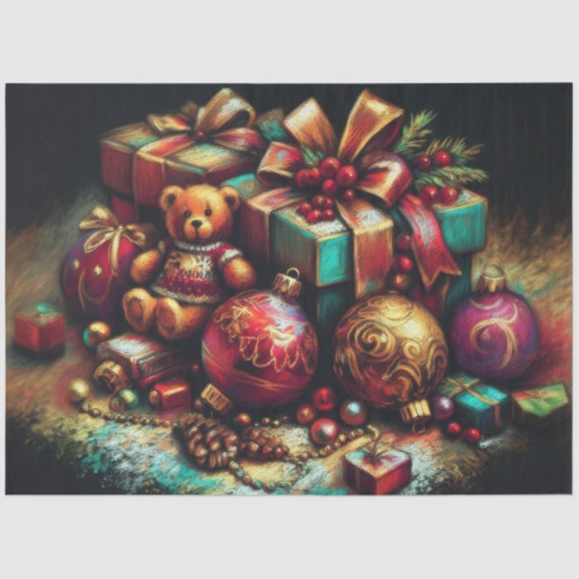 Papier Mousseline Dessin de calque de Noël Ours Cadeau Bonbons Ornem (Recto)