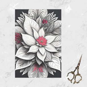 Papier Mousseline Dessin de ligne de Noël Art Déco Rouge Poinsettia