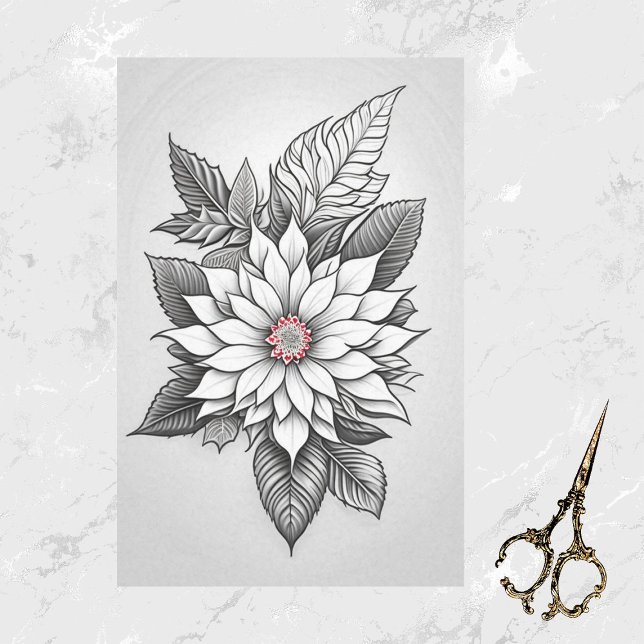 Papier Mousseline Dessin de ligne Noir Blanc Poinsettie (Créateur téléchargé)