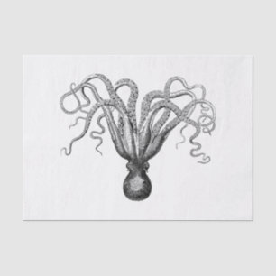 Papier Mousseline Dessin de Pieuvre stylisé Vintage #8 Noir