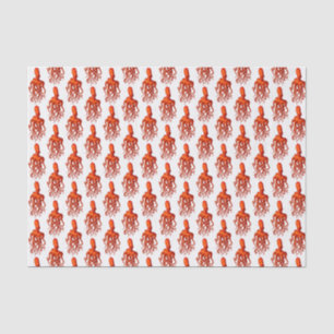 Papier Mousseline Dessin de pieuvre stylisé vintage tête haute rouge