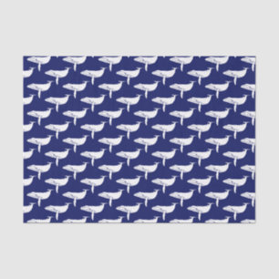 Papier Mousseline Dessin de silhouette de baleine vintage bleu blanc