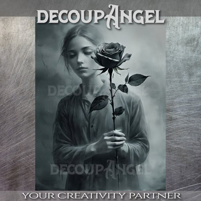 Papier Mousseline Dessin d'une femme avec Rose - Découpage - (Créateur téléchargé)