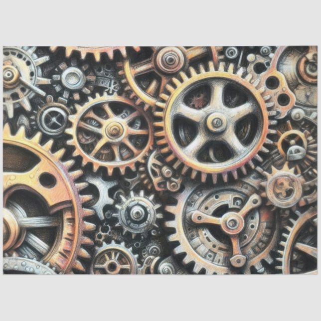 Papier Mousseline Dessin pastel de Cogs Gears Steampunk (Recto)