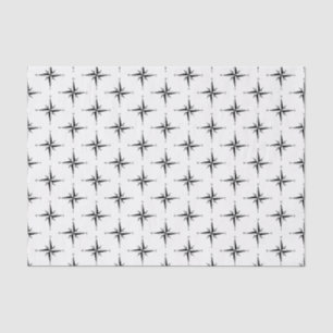 Papier Mousseline Dessin stylisé vintage d'une rose des vents noire