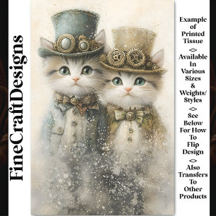 Papier Mousseline Deux Adorables Chatons Victorien Steampunk CA3 Déc