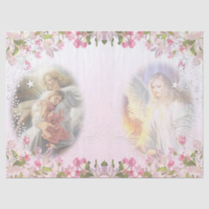 Papier Mousseline Deux anges avec une bordure en fleurs sur une page
