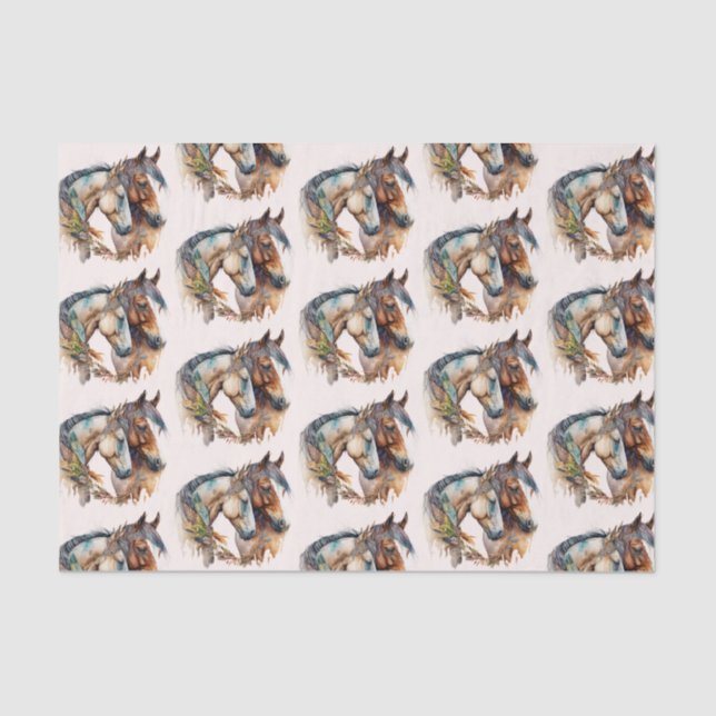 Papier Mousseline Deux beaux chevaux Western Boho Motif (Recto)